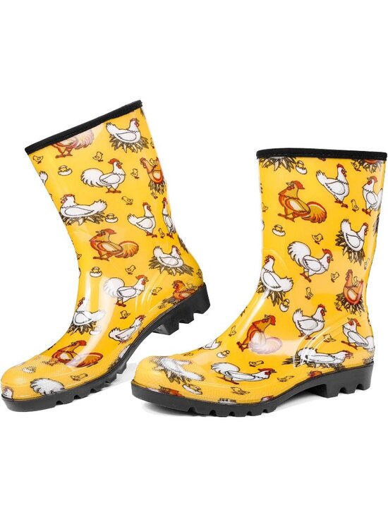 Shoes - Women's Yellow Wide Calf Waterproof Rubber Garden Cushioned Insole Rain Boots